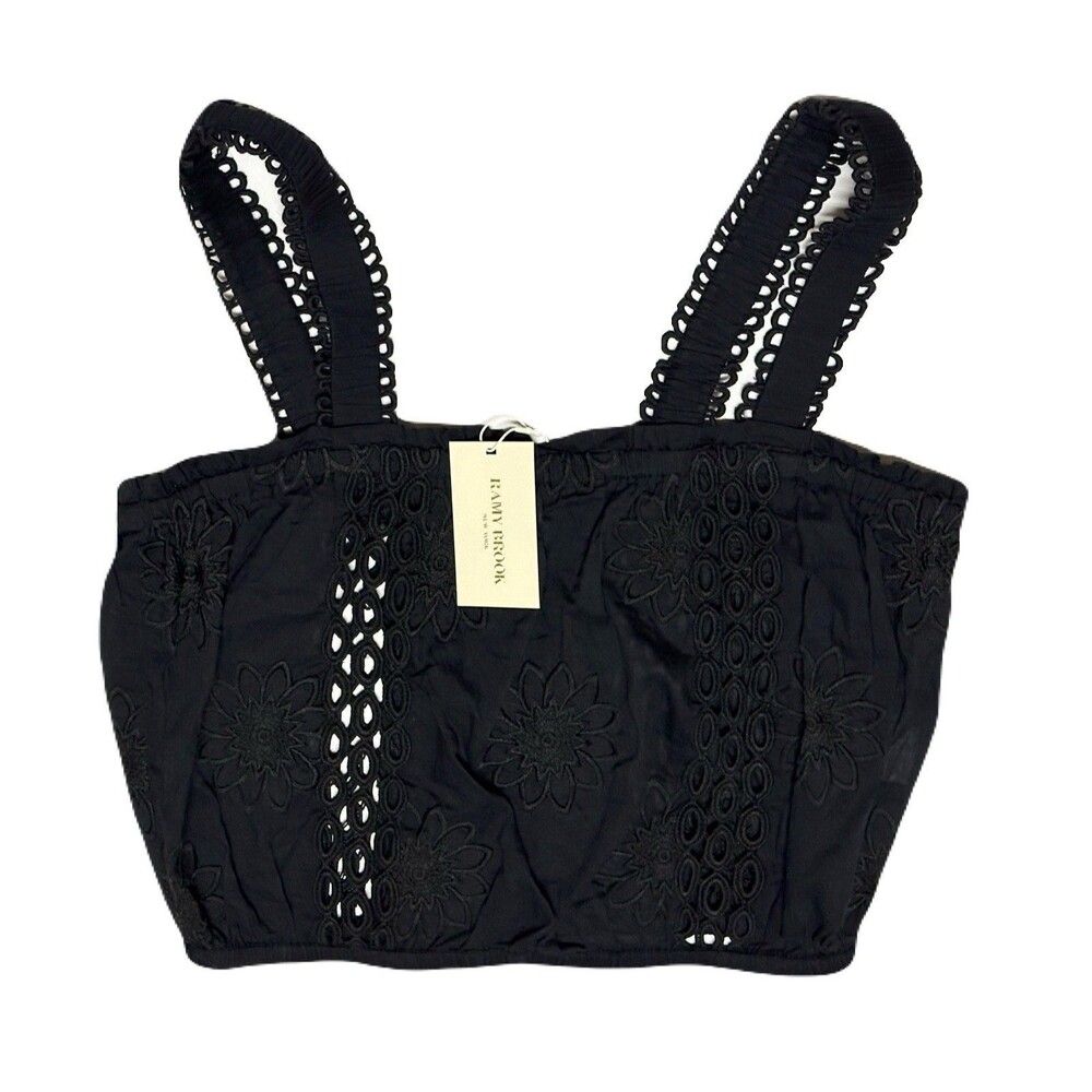 NEW Ramy Brook Womens Size Large Black Misha Embroidered Coverup Top $195 - Picture 2 of 9